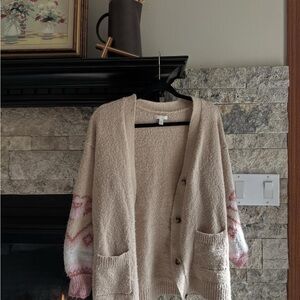 LC Lauren Conrad Cream Cardigan with Pink Accents